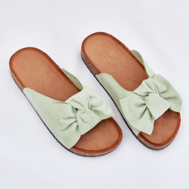 Slippers pour femmes sur la semelle en liège avec un arc à la menthe vert 9