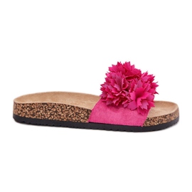 Les tongs des femmes sur une semelle de liège avec des fleurs fuchsia rose 8