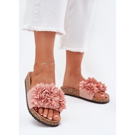 Slippers pour femmes sur une semelle de liège avec des fleurs roses 2 Slippers pour femmes sur une semelle de liège avec des fleurs roses 2