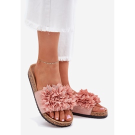 Slippers pour femmes sur une semelle de liège avec des fleurs roses 1 Slippers pour femmes sur une semelle de liège avec des fleurs roses 1
