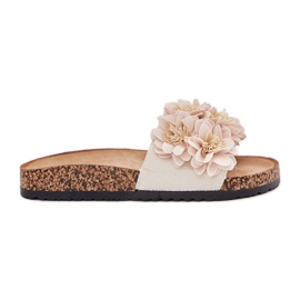 Slippers pour femmes sur une semelle en liège avec des fleurs beige 8