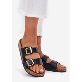 EVento Les tongs pour femmes avec des boucles en cuir écologique noir le noir 1