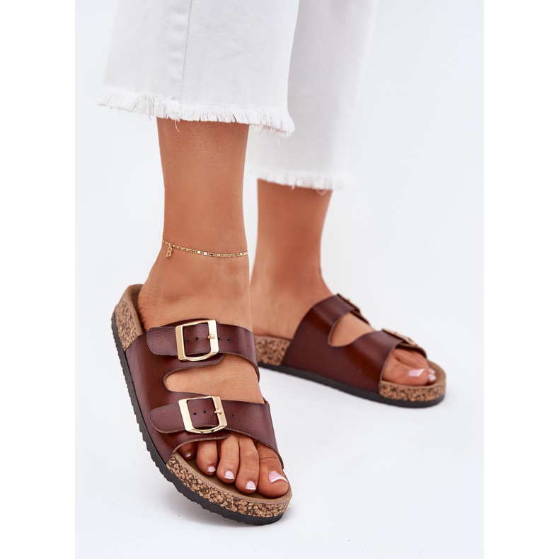 EVento Les tongs pour femmes avec des boucles écologiques en cuir marron brun 2 EVento Les tongs pour femmes avec des boucles écologiques en cuir marron brun 2