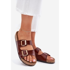 EVento Les tongs pour femmes avec des boucles écologiques en cuir marron brun 1