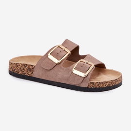 Les tongs des femmes avec des pinces dorées en daim eco beige 5