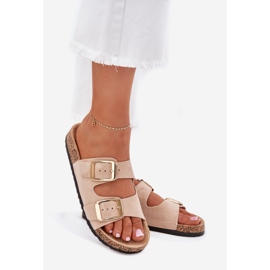 EVento Les tongs des femmes avec des boucles beige dorées en daim eco 1 EVento Les tongs des femmes avec des boucles beige dorées en daim eco 1