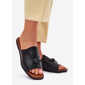 EVento Les tongs pour femmes à thèmes plates avec une cravate décorative noire 1