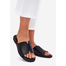 EVento Les tongs pour femmes avec des tongs pour femmes avec du cuir à toit plat noir 1