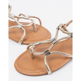 Sandales féminines bascules -flops avec des rayures décoratives doré 1