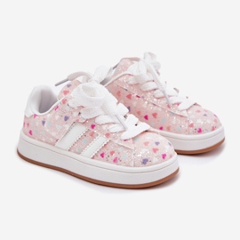 Chaussures de sport des filles brillantes avec des coeurs roses 1