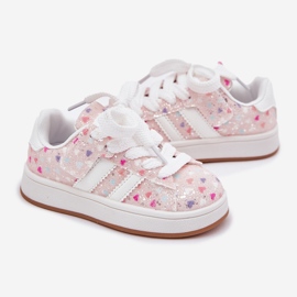 Chaussures de sport des filles brillantes avec des coeurs roses 2
