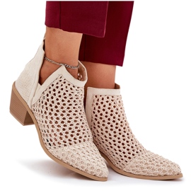 Talons hauts pour femmes avec des découpes et des tresses beiges brillantes 4