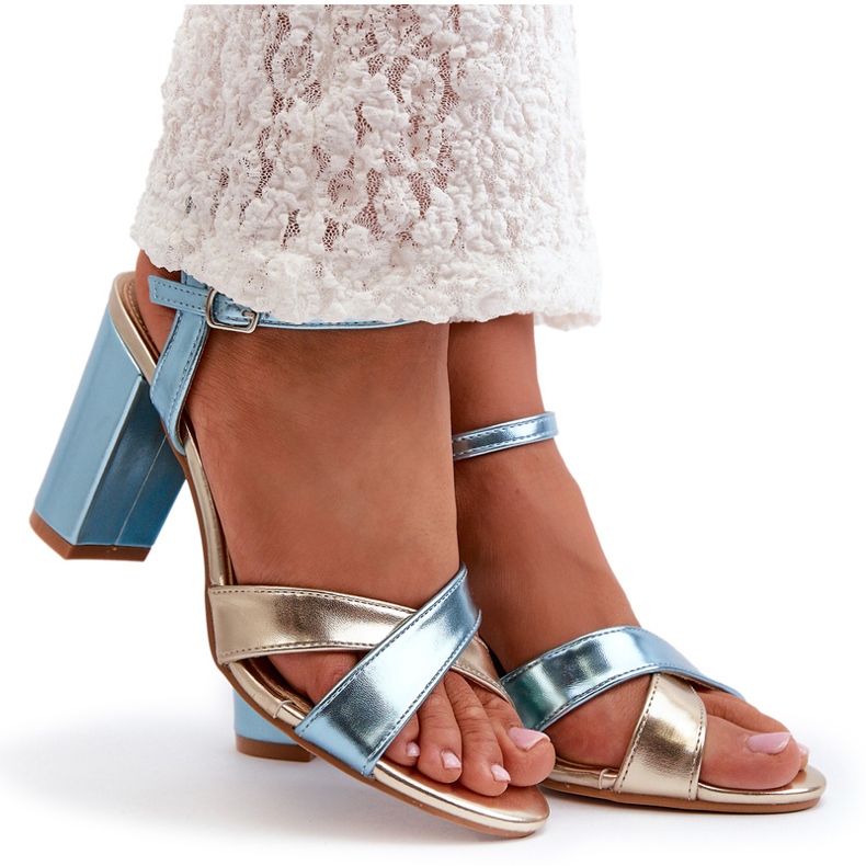 Seastar Sandales à Talons Hauts en Cuir Eco Bleu et Or Abilica 4