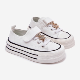 Baskets pour filles avec un ours en peluche doré blanche 1 Baskets pour filles avec un ours en peluche doré blanche 1