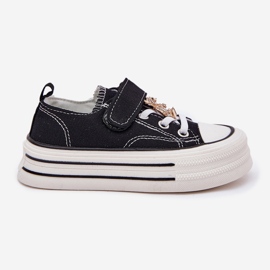 Baskets des filles avec une épingle dorée le noir 6
