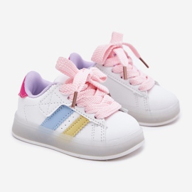 Sneakers pour enfants Sports Chaussures avec une semelle de rose blanc brillant blanche 1