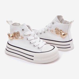 Sneakers pour enfants hauts avec une décoration dorée blanche 2