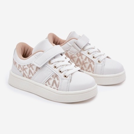 Sneakers pour enfants Sports Chaussures avec du cuir Eco White et Beige blanche 1