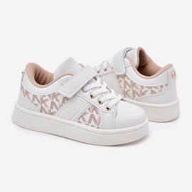 Sneakers pour enfants Sports Chaussures avec du cuir Eco White et Beige blanc 2