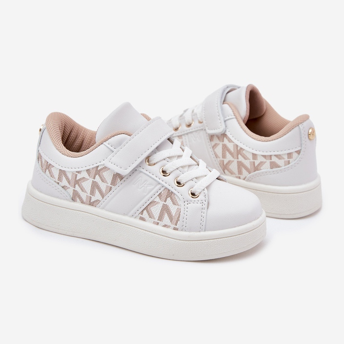 Sneakers pour enfants Sports Chaussures avec du cuir Eco White et Beige blanc 2