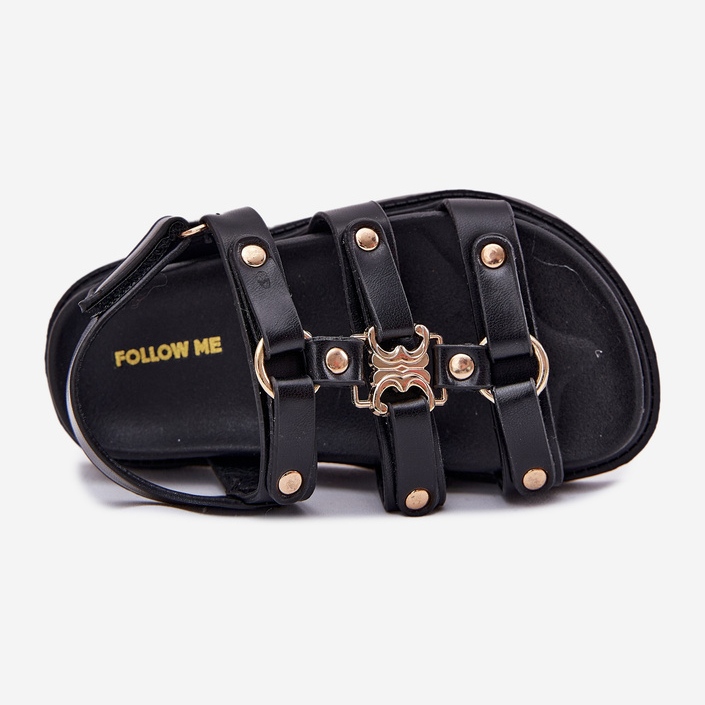 Sandales des filles avec un détail doré noir 2