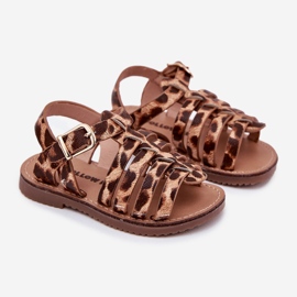 Sandales pour enfants avec imprimé léopard en cuir écologique brun 1 Sandales pour enfants avec imprimé léopard en cuir écologique brun 1