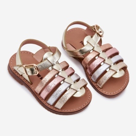 Sandales pour enfants avec des filles en cuir éco doré d'or 1