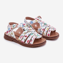 Sandales pour enfants avec cuir écologique en fruits multicolores blanc 1