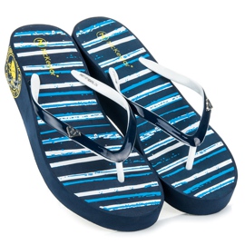 Mckeylor Tongs compensées à rayures bleu 1
