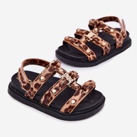 Sandales des filles avec un léopard de détail doré brun 3