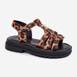Sandales des filles avec un détail de léopard décoratif brun 6