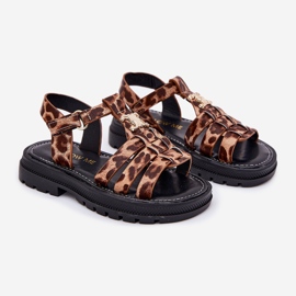 Sandales des filles avec un détail de léopard décoratif brun 1