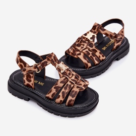 Sandales des filles avec un détail de léopard décoratif brun 3