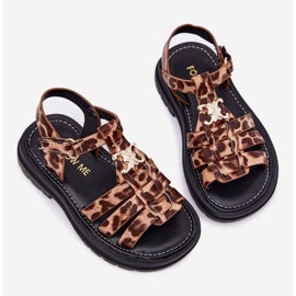 Sandales des filles avec un détail de léopard décoratif brun 4