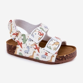 Sandales pour enfants sur une semelle en liège avec des dinosaures de boucles multicolores blanche 7
