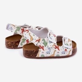 Sandales pour enfants sur une semelle en liège avec des dinosaures de boucles multicolores blanche 2