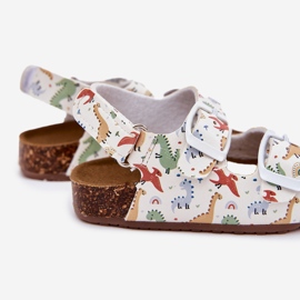 Sandales pour enfants sur une semelle en liège avec des dinosaures de boucles multicolores blanche 3