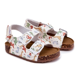 Sandales pour enfants sur une semelle en liège avec des dinosaures de boucles multicolores blanche 8