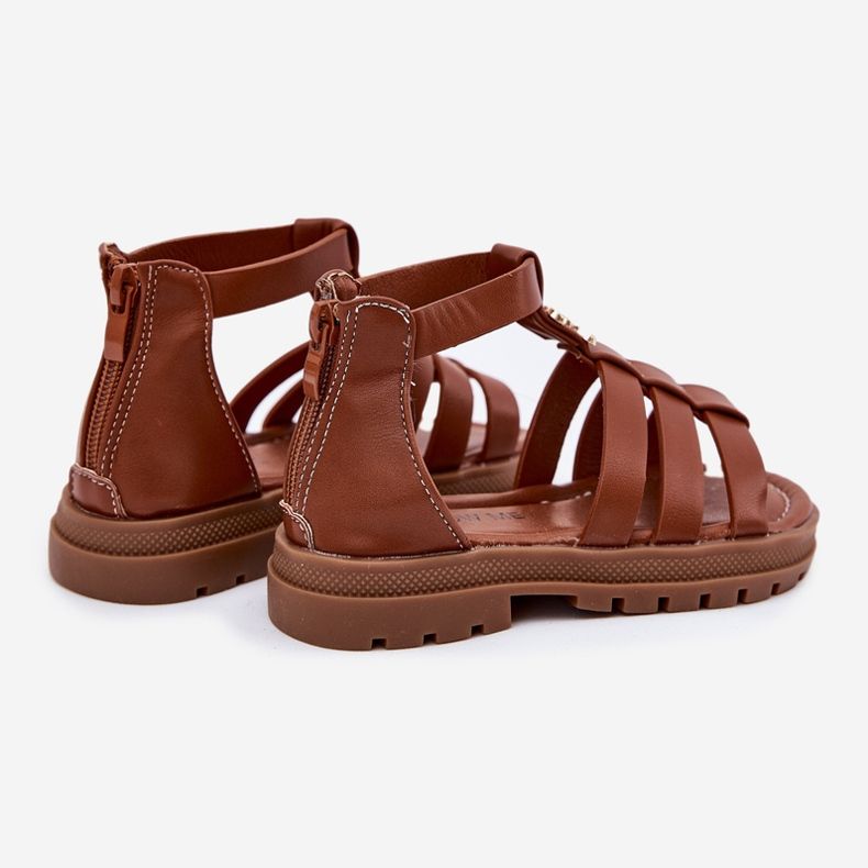 Sandales de gladiateur des filles avec des détails dorés marron brun 2