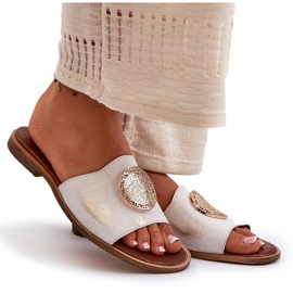 Zazoo Tongs 2938 en Cuir à Talon Plat avec Décoration Dorée, Brossées blanc 4