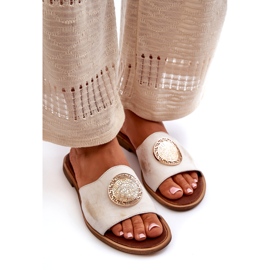 Zazoo Tongs 2938 en Cuir à Talon Plat avec Décoration Dorée, Brossées blanc 3