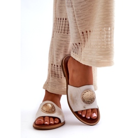 Zazoo Tongs 2938 en Cuir à Talon Plat avec Décoration Dorée, Brossées blanc 2