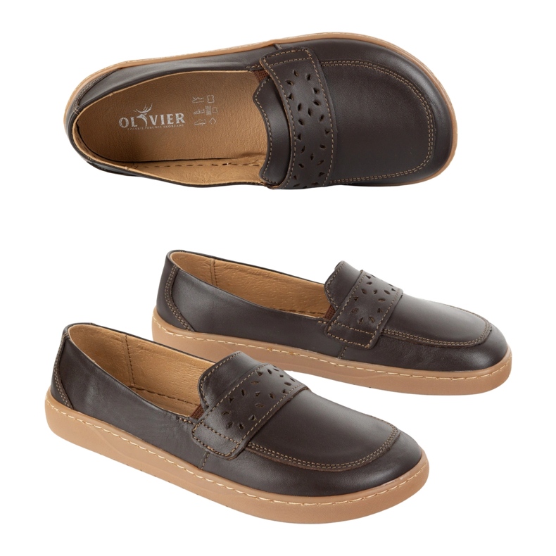 Olivier Mandards Inga aux pieds nus pour femmes avec un large brun foncé polonais avant avant 2