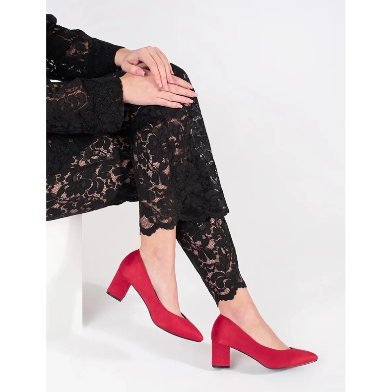 Goodin Pompes pour femmes en daim rouge 2