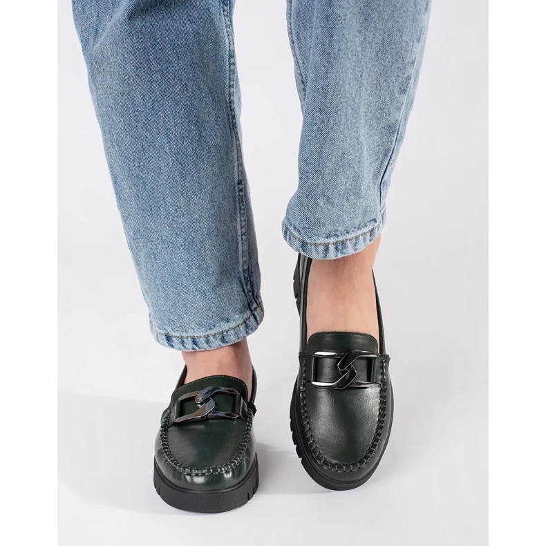 Sergio Leone Mocassins vert foncé sur la plate-forme 2