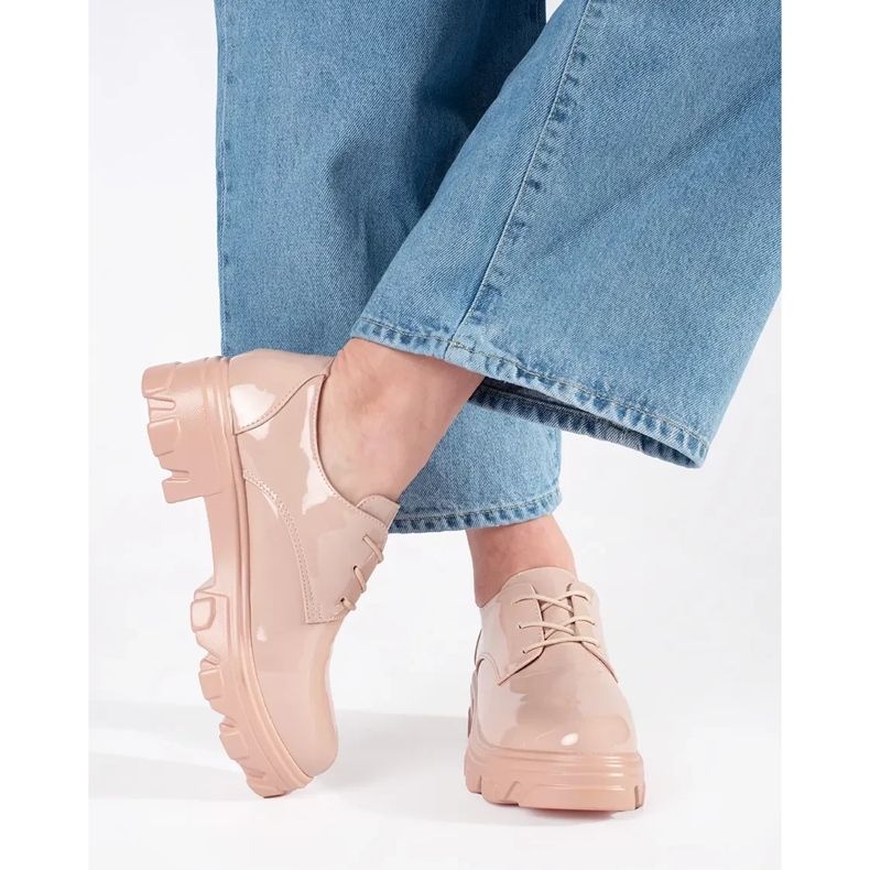 Chaussures à lacets peints sur la plate-forme rose 2