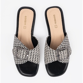 Goodin Pantoufles avec une calandre noire et blanche avec une boucle 3