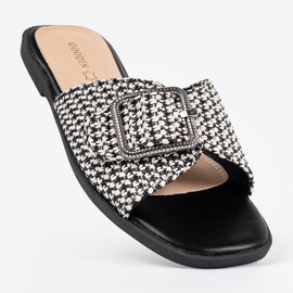 Goodin Pantoufles avec une calandre noire et blanche avec une boucle 5
