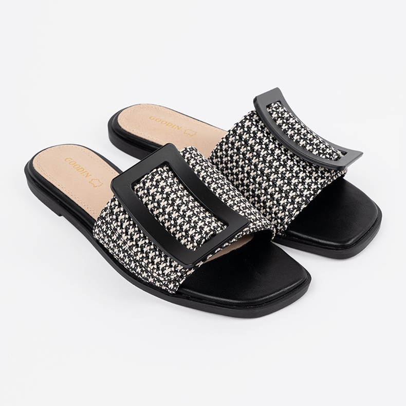 Goodin Rabats en ténèbres sur une semelle plate en noir et blanc le noir 2