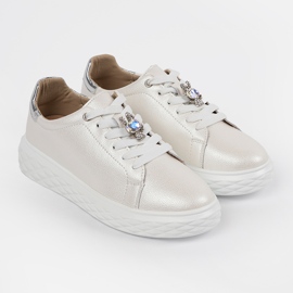 Baskets blanches et argentées avec épingles en cuir Sergio Leone 3